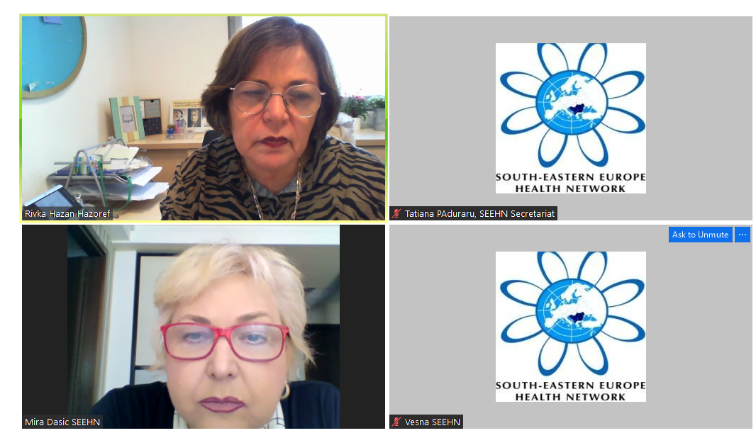 Dr Mira Jovanovski Dasic SEEHN Secretariat Head had a meeting with Dr Rivka Hazan-Hozerf Head of the WHO Collaborating Centre for Leadership and Governance in Nursing – Israeli counterpart on strengthening nursing workforce in the SEE region